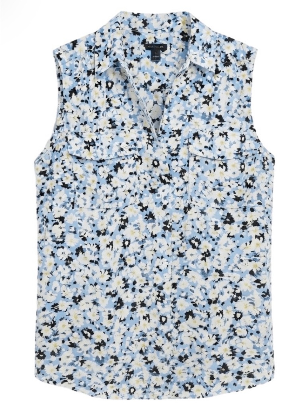 Ann Taylor Light Blue Floral Sleeveless Button-Front blouse - L